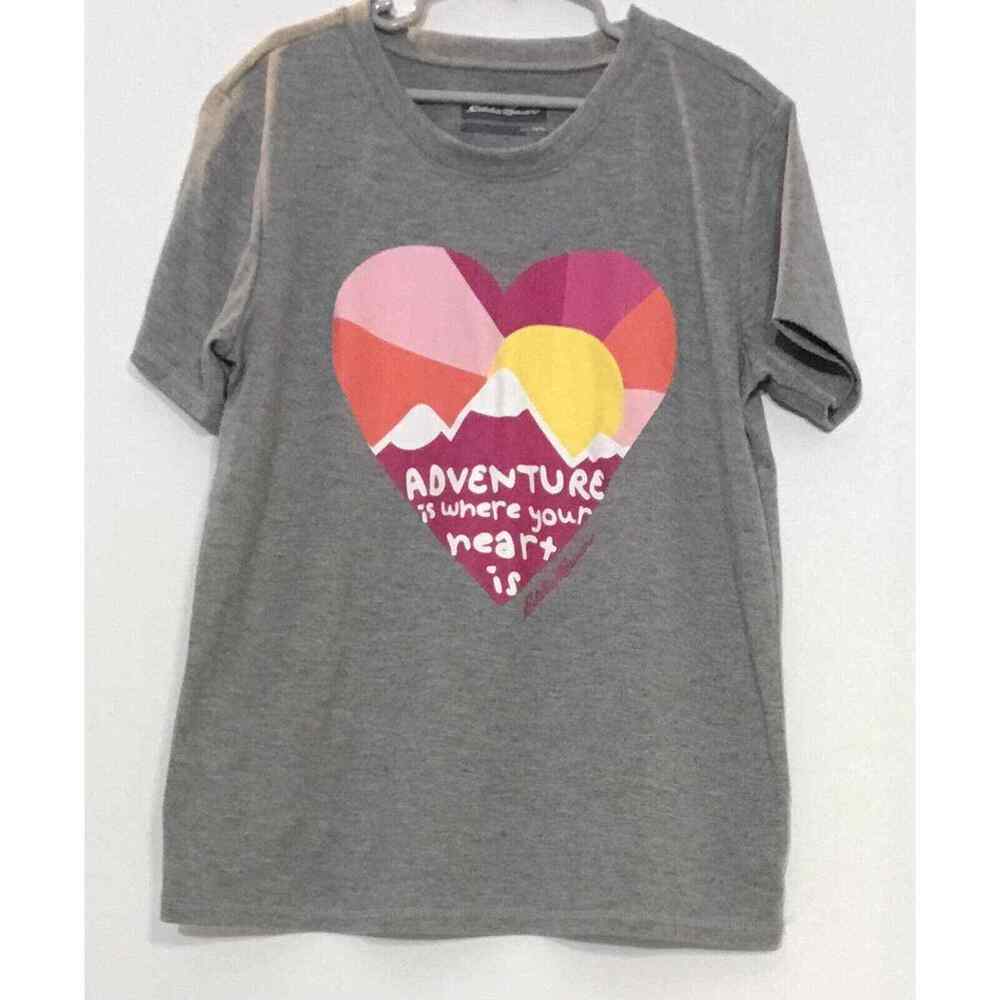 Girl's Eddie Bauer Size L 14/16 Short Sleeve Shirt Adventure Is Where Your Heart